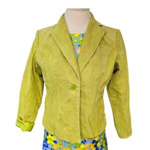 Y2K Womens Lime Green Suede Jacket Blazer 1 Button Petite Medium Colorful‎
